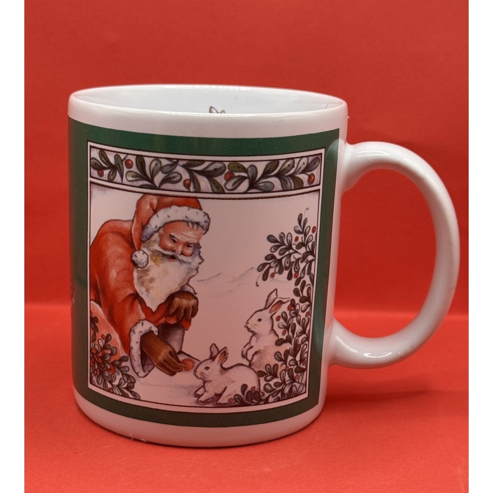 Santa's Friends Mugs Cups Vintage K.I.C. Stoneware Coffee/Tea Set Of 4 Christmas - Picture 5 of 16